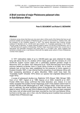 A Brief Overview of Major Pleistocene Palaeoart Sites in Sub-Saharan Africa