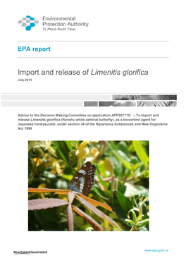 Import and Release of Limenitis Glorifica July 2013