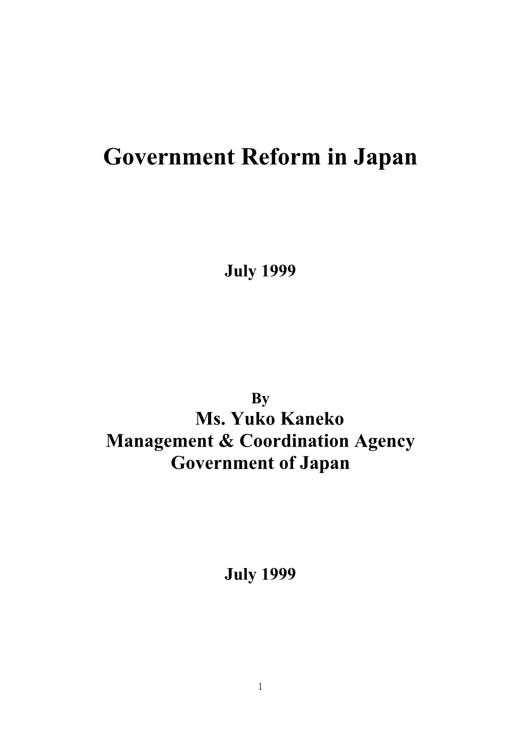 Government Reform in Japan