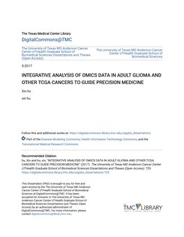 Integrative Analysis of Omics Data in Adult Glioma and Other Tcga Cancers to Guide Precision Medicine