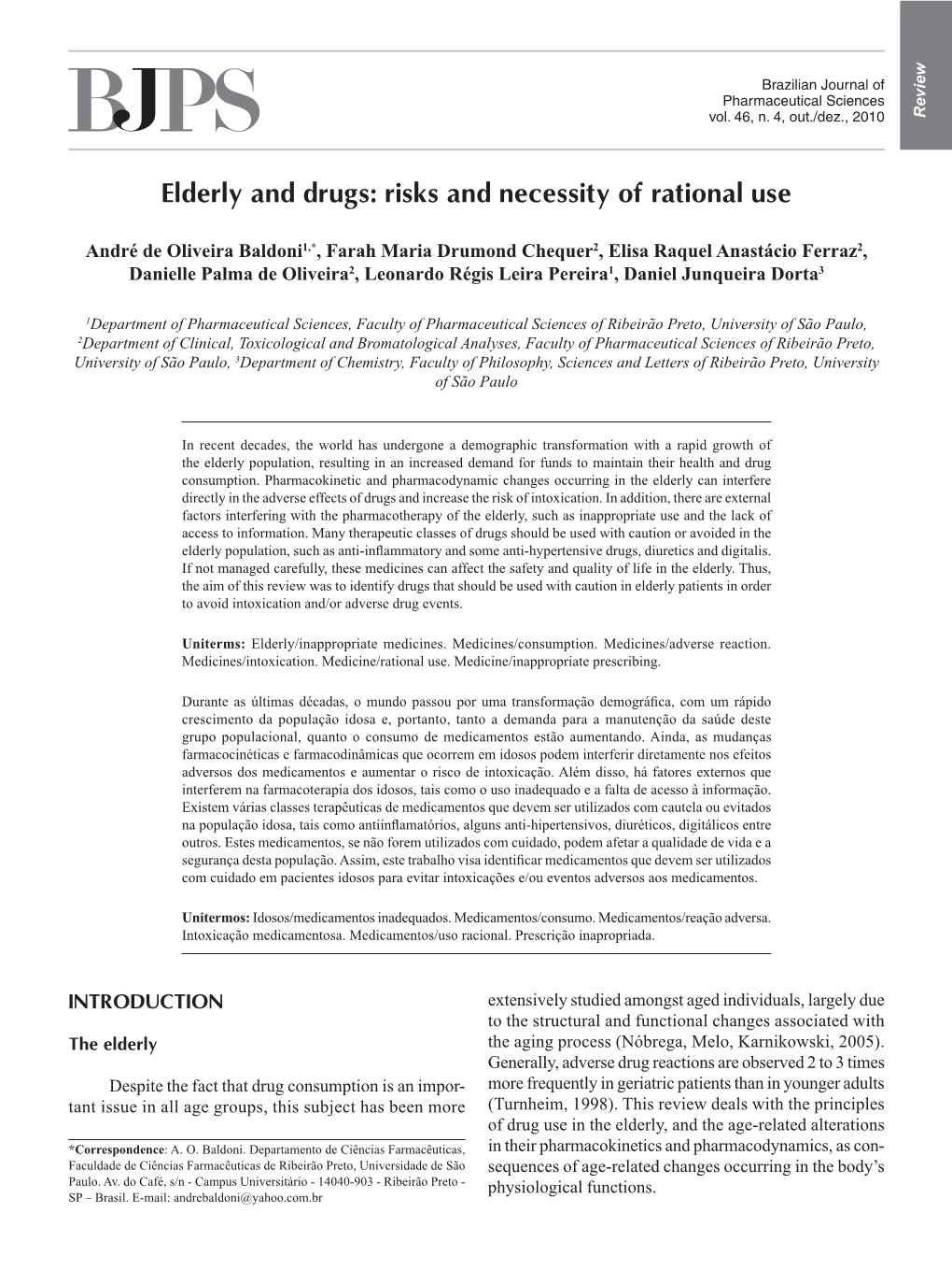 Elderly and Drugs: Risks and Necessity of Rational Use