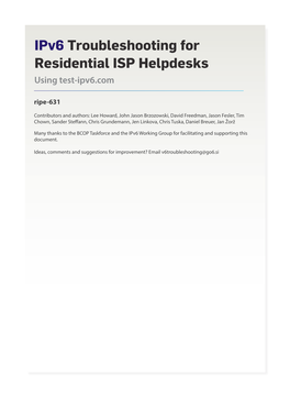 Ipv6 Troubleshooting for Residential ISP Helpdesks Using Test-Ipv6.Com Ripe-631