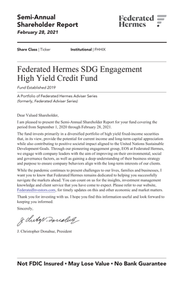Federated Hermes SDG Engagement High Yield Credit Fund Fund Established 2019