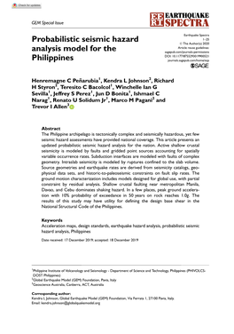 Probabilistic Seismic Hazard Analysis Model for the Philippines