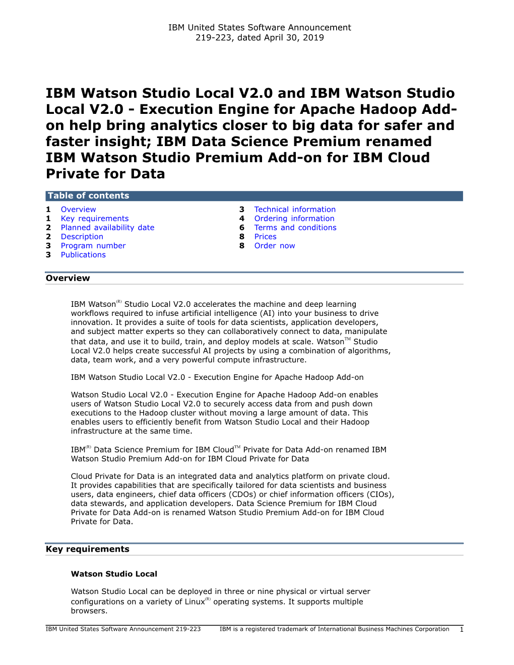 IBM Watson Studio Local V2.0 and IBM Watson Studio Local V2.0