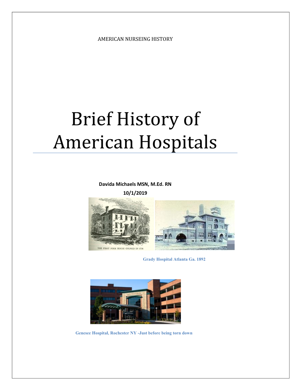 Brief History of American Hospitals