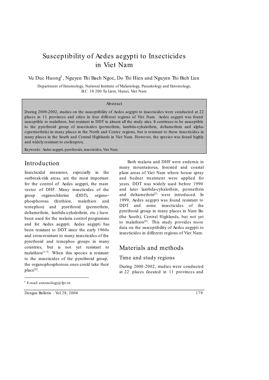 Susceptibility of Aedes Aegypti to Insecticides in Viet Nam: Chapter 22