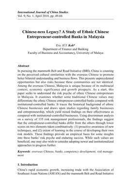 A Study of Ethnic Chinese Entrepreneur-Controlled Banks in Malaysia