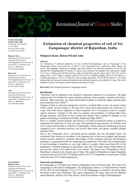Estimation of Chemical Properties of Soil of Sri Ganganagar District Of
