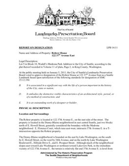 Report on Designation Lpb 14/11