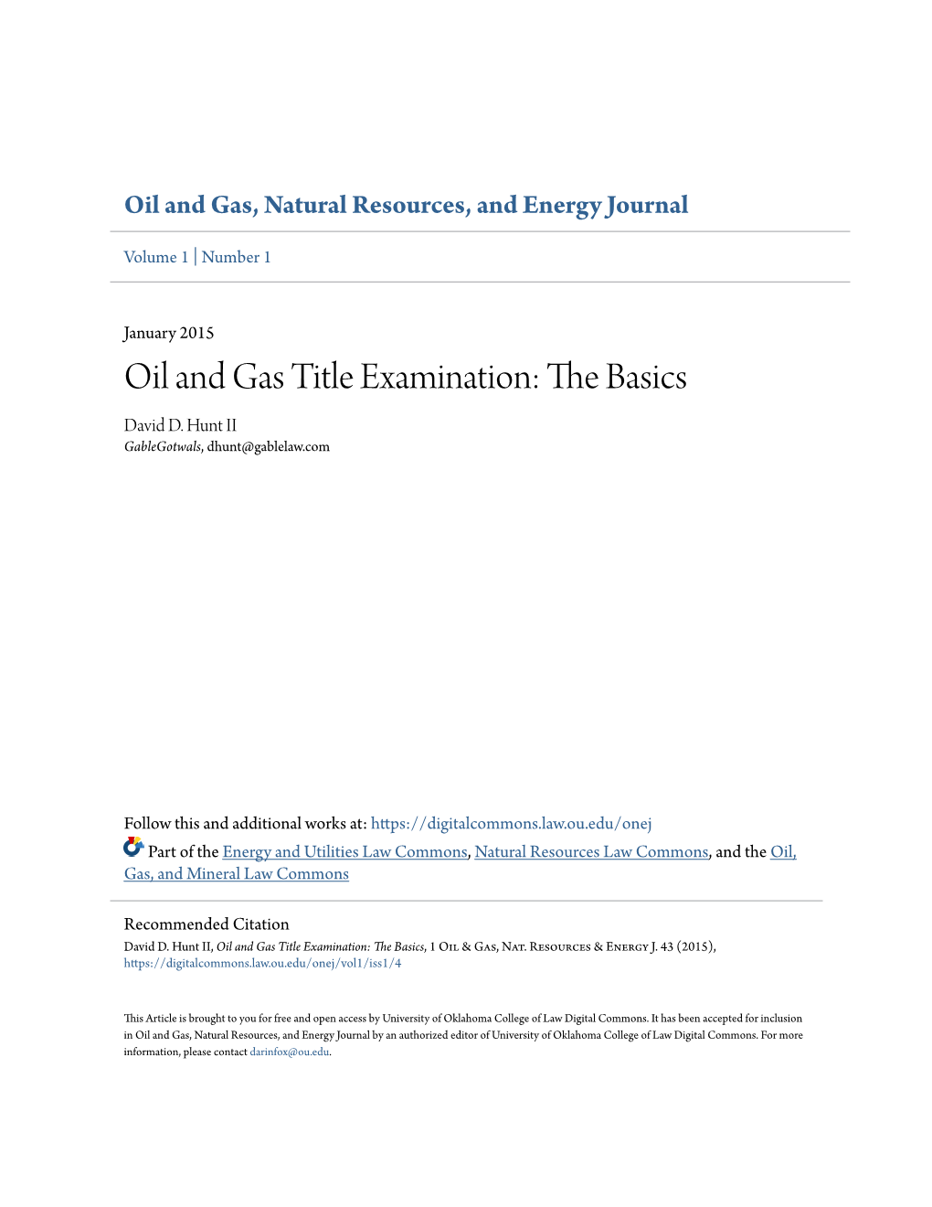 Oil and Gas Title Examination: the Ab Sics David D