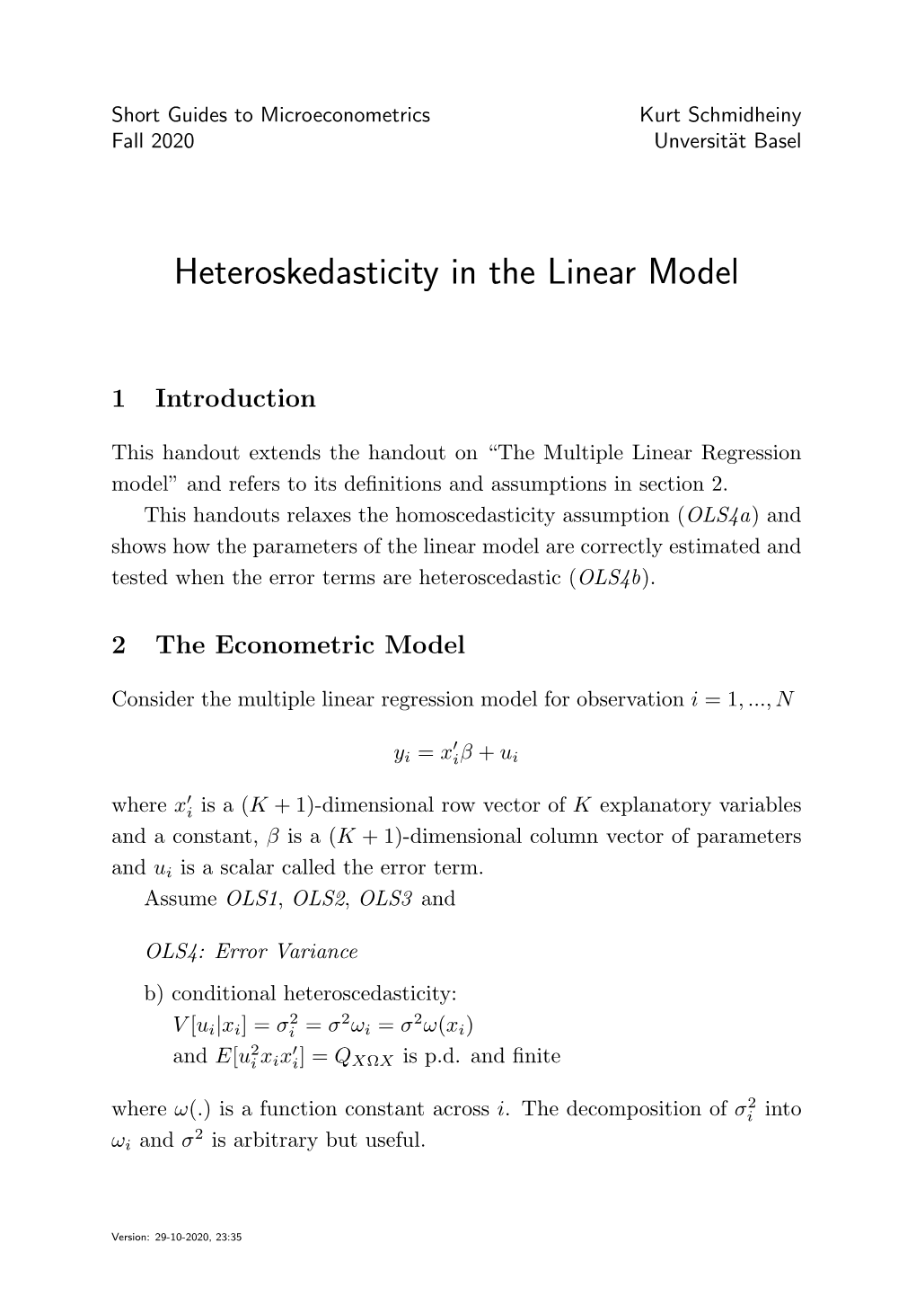 Heteroskedasticity in the Linear Model