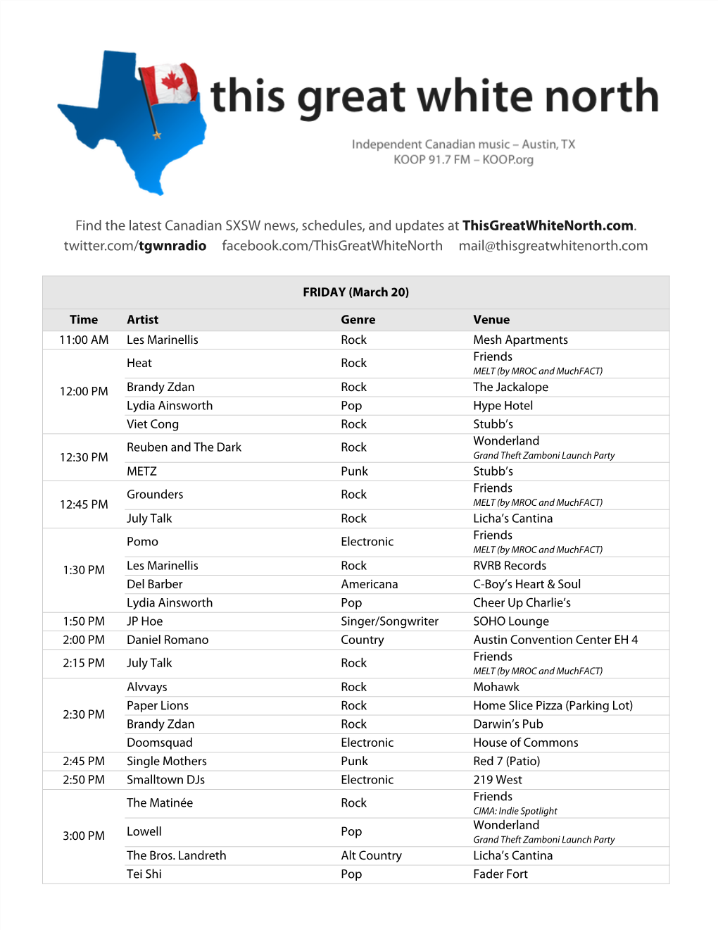 SXSW Schedule