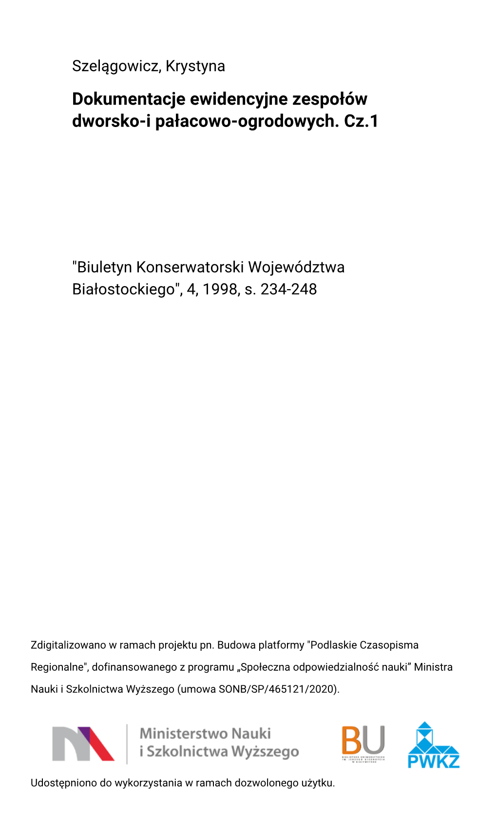 Dokumentacje Ewidencyjne Zespołów Dworsko-I Pałacowo-Ogrodowych