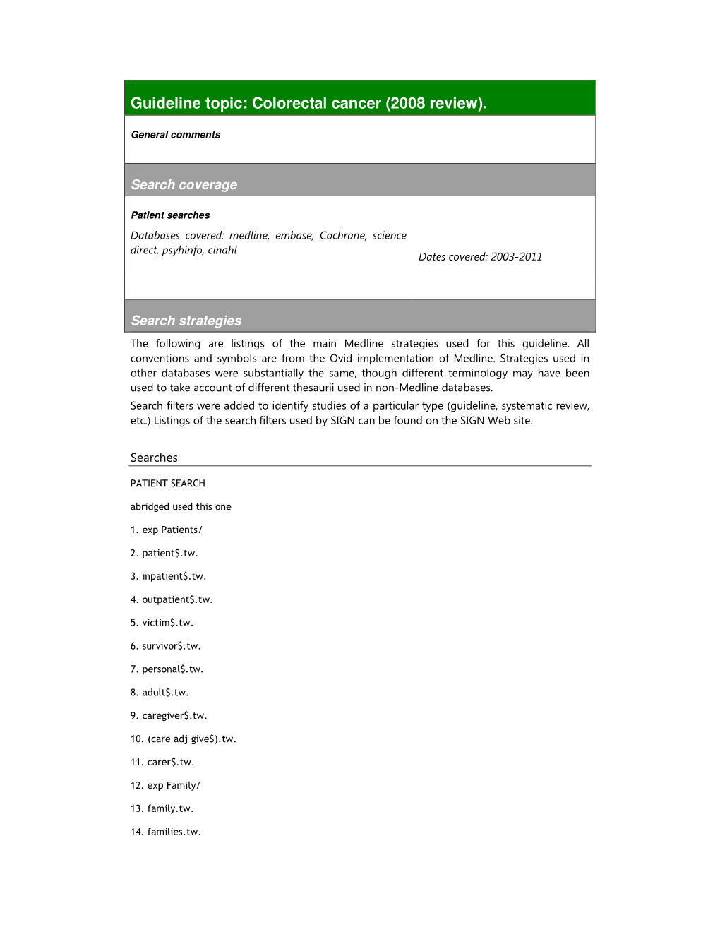 Guideline Topic: Colorectal Cancer (2008 Review)