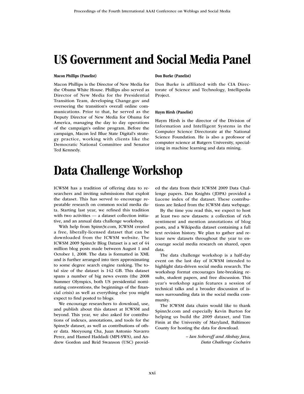 US Government and Social Media Panel and Data Challenge Workshop