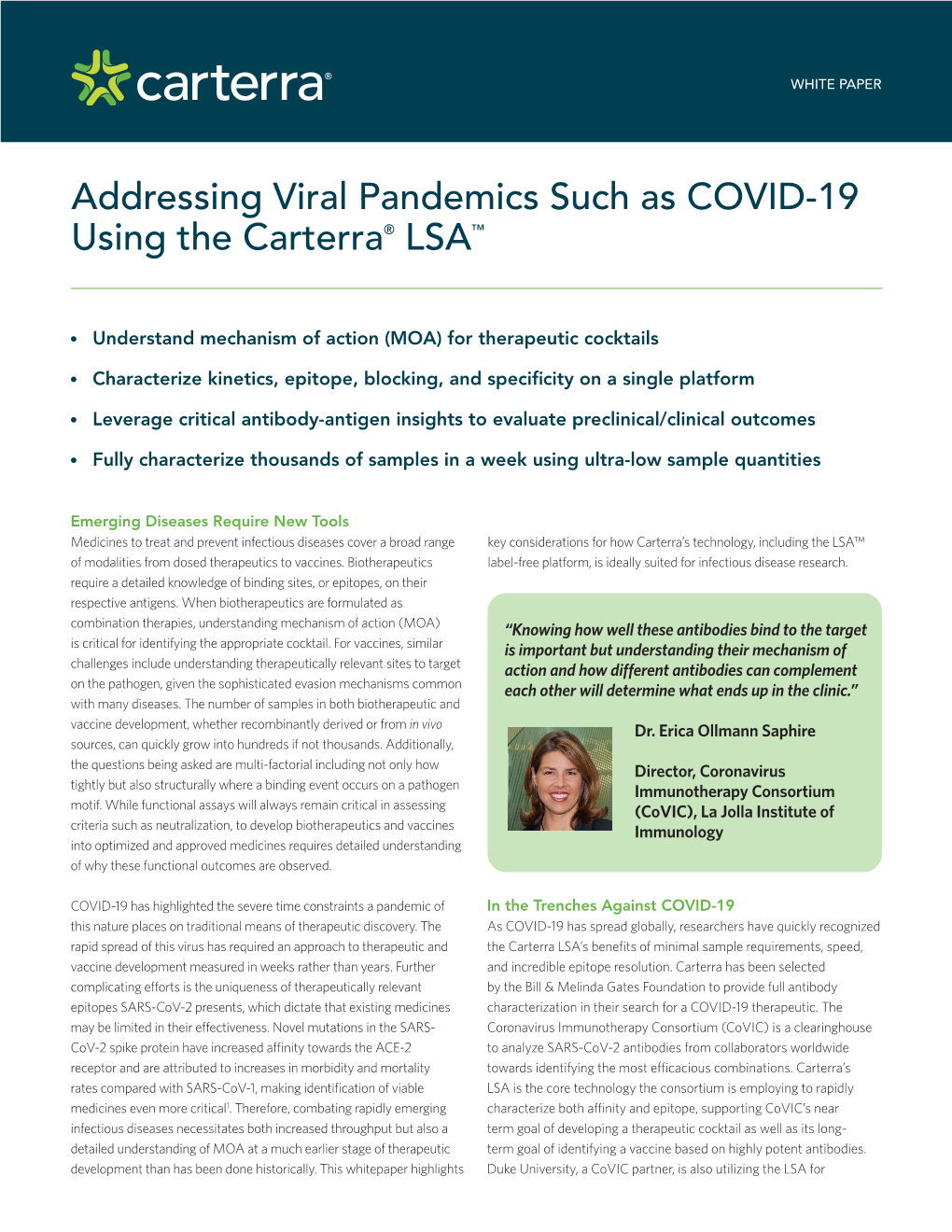 Addressing Viral Pandemics Such As COVID-19 Using the Carterra® LSA™