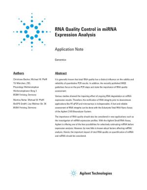 RNA Quality Control in Mirna Expression Analysis