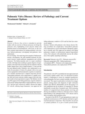 Pulmonic Valve Disease: Review of Pathology and Current Treatment Options