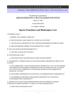 Sports Franchises and Bankruptcy Law