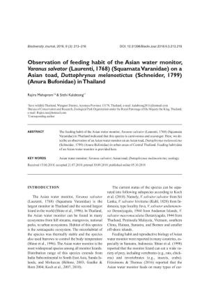 Observation of Feeding Habit of the Asian Water Monitor, Varanus Salvator
