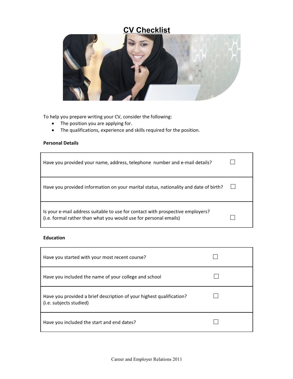 Graduate CV Checklist