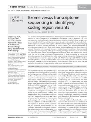 Exome Versus Transcriptome Sequencing in Identifying Coding Region Variants