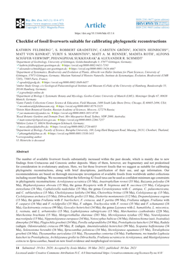 Checklist of Fossil Liverworts Suitable for Calibrating Phylogenetic Reconstructions