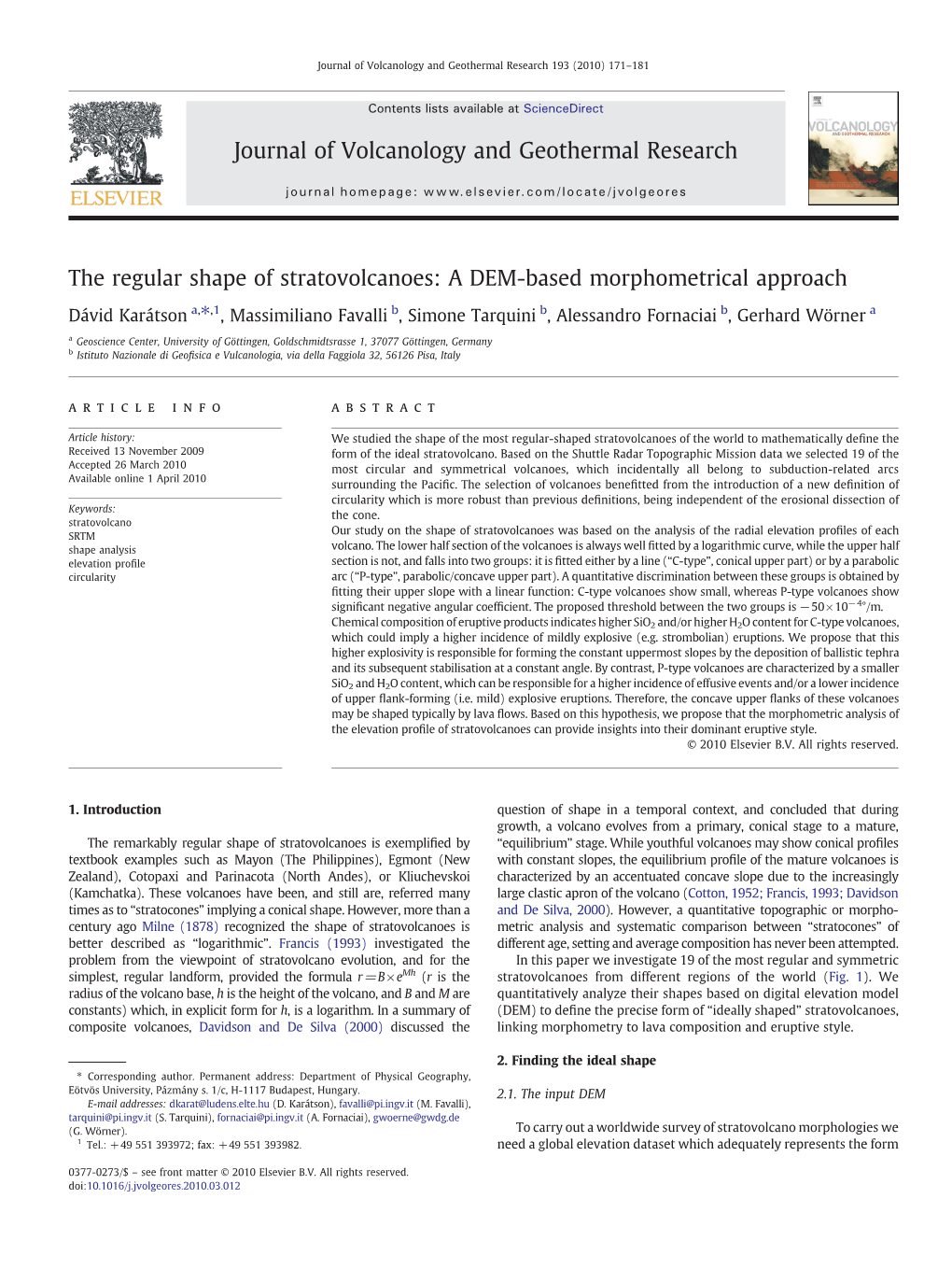 The Regular Shape of Stratovolcanoes: a DEM-Based Morphometrical Approach