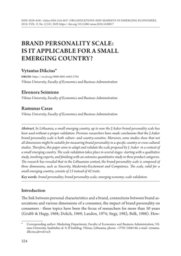Brand Personality Scale: Is It Applicable for a Small Emerging Country?
