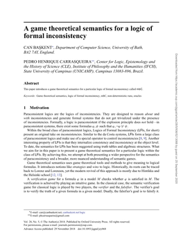 A Game Theoretical Semantics for a Logic of Formal Inconsistency