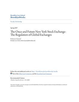 The Once and Future New York Stock Exchange: the Regulation of Global Exchanges Roberta S