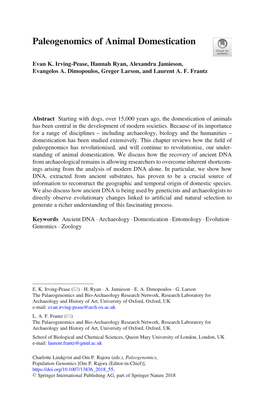 Paleogenomics of Animal Domestication