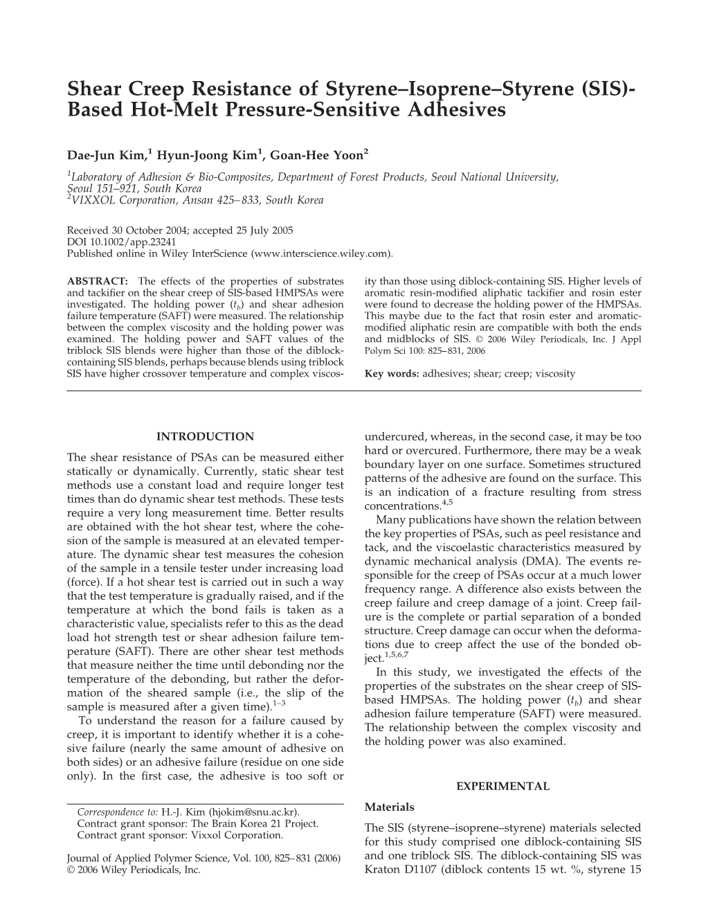 (SIS)-Based Hot-Melt Pressure-Sensitive Adhesives
