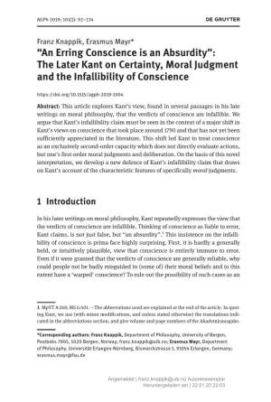 The Later Kant on Certainty, Moral Judgment and the Infallibility of Conscience