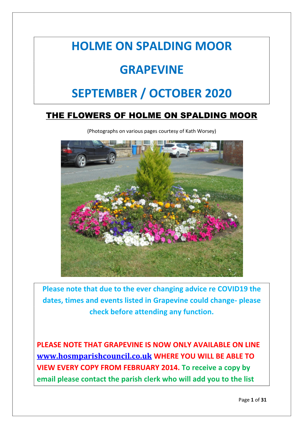Holme on Spalding Moor Grapevine September / October 2020