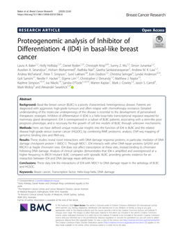 Proteogenomic Analysis of Inhibitor of Differentiation 4 (ID4) in Basal-Like Breast Cancer Laura A