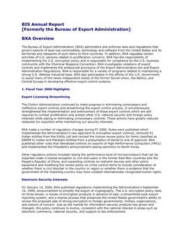 [Formerly the Bureau of Export Administration] BXA Overview