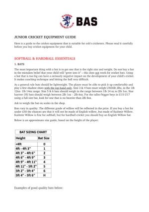 Junior Cricket Equipment Guide Softball & Hardball