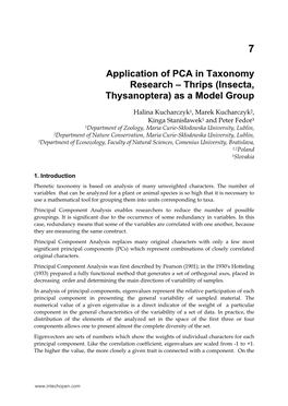 Application of PCA in Taxonomy Research – Thrips (Insecta, Thysanoptera) As a Model Group