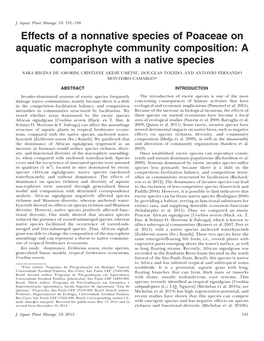 Effects of a Nonnative Species of Poaceae on Aquatic Macrophyte Community Composition: a Comparison with a Native Species