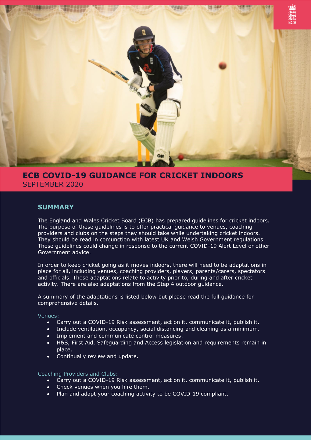 ECB Guidance for Cricket Indoors Is to Make the ‘Indoors As Outdoors As Possible’