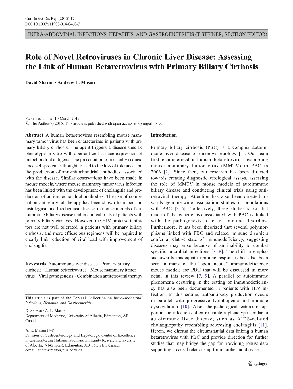 Role of Novel Retroviruses in Chronic Liver Disease: Assessing the Link of Human Betaretrovirus with Primary Biliary Cirrhosis