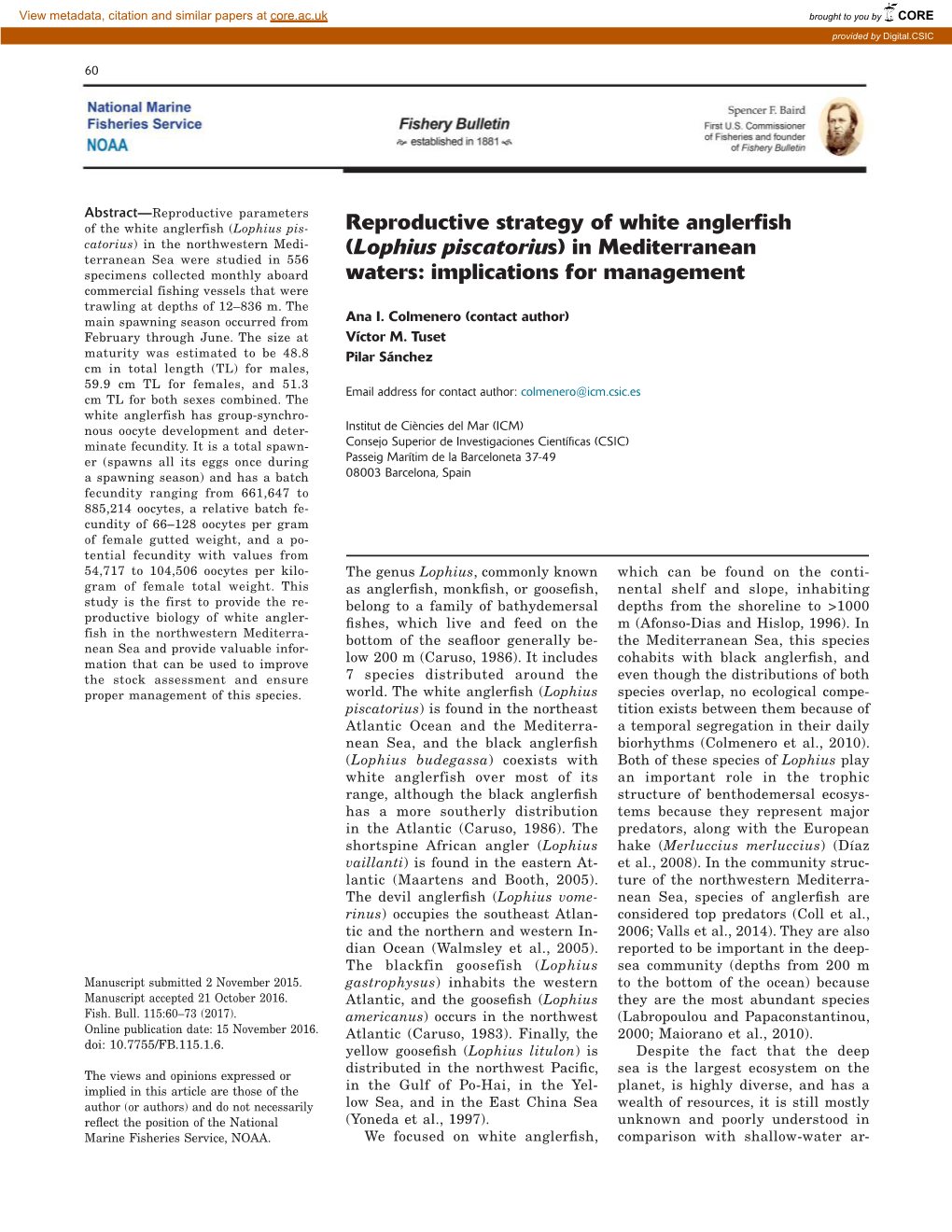 Reproductive Strategy of White Anglerfish (Lophius Piscatorius)