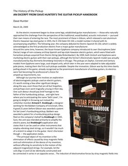 The History of the Pickup an EXCERPT from DAVE HUNTER’S the GUITAR PICKUP HANDBOOK