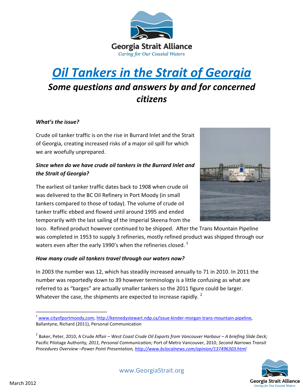 Increase in Oil Tanker Traffic