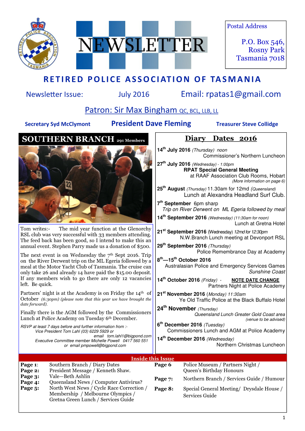 RETIRED POLICE ASSOCIATION of TASMANIA 1 Emai Pata 1@Gmai