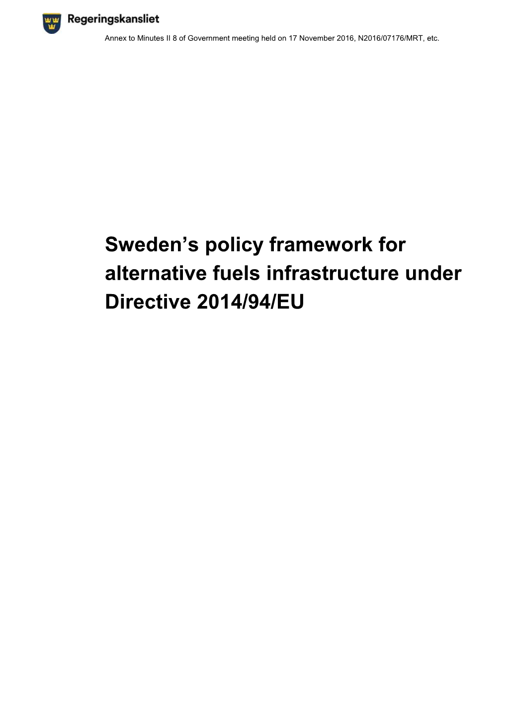 Sweden's Policy Framework for Alternative Fuels Infrastructure Under Directive 2014/94/EU