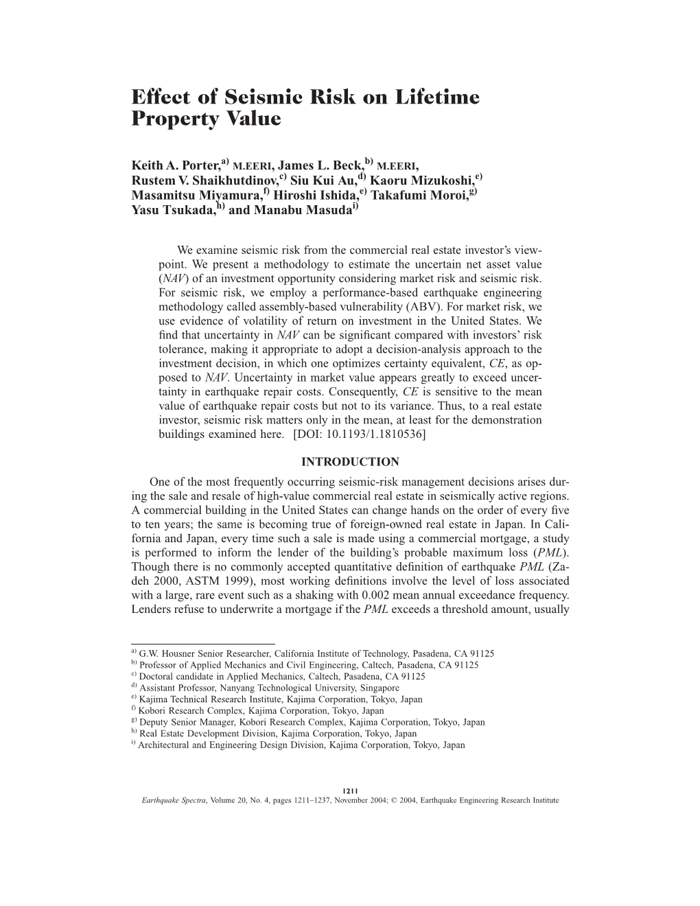 Effect of Seismic Risk on Lifetime Property Value
