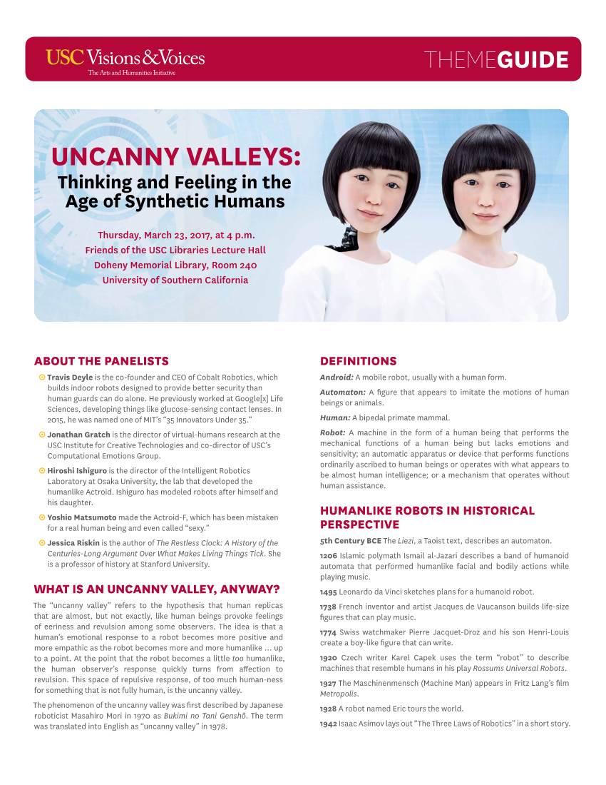 UNCANNY VALLEYS: Thinking and Feeling in the Age of Synthetic Humans